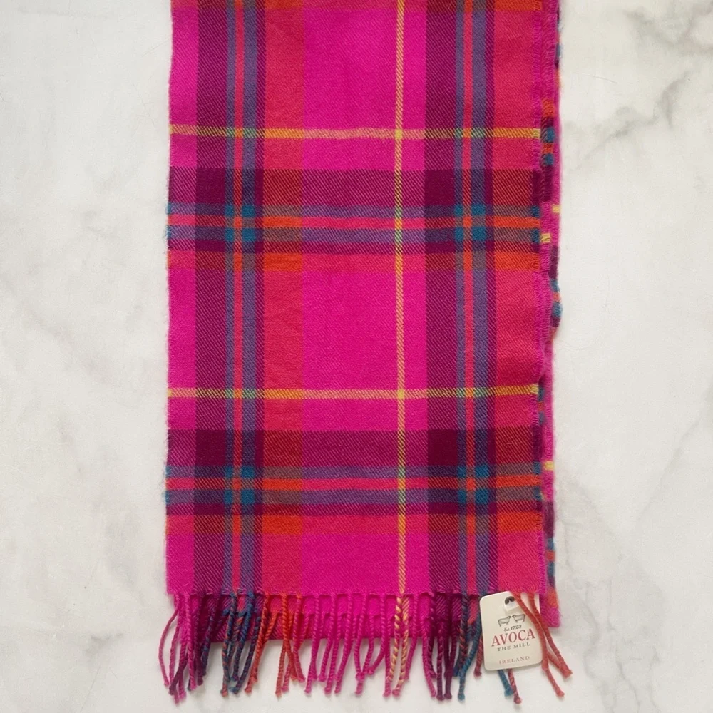 Hot Pink Check Woven Merino Scarf from Avoca The Mill Ireland